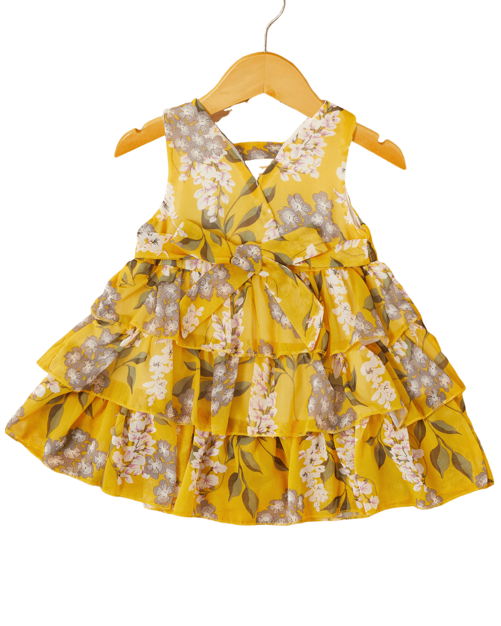 PatPat Girls Summer Dress Toddler Girl Floral Dresses Chiffon Layered Princess Sundress, Yellow,3 Years